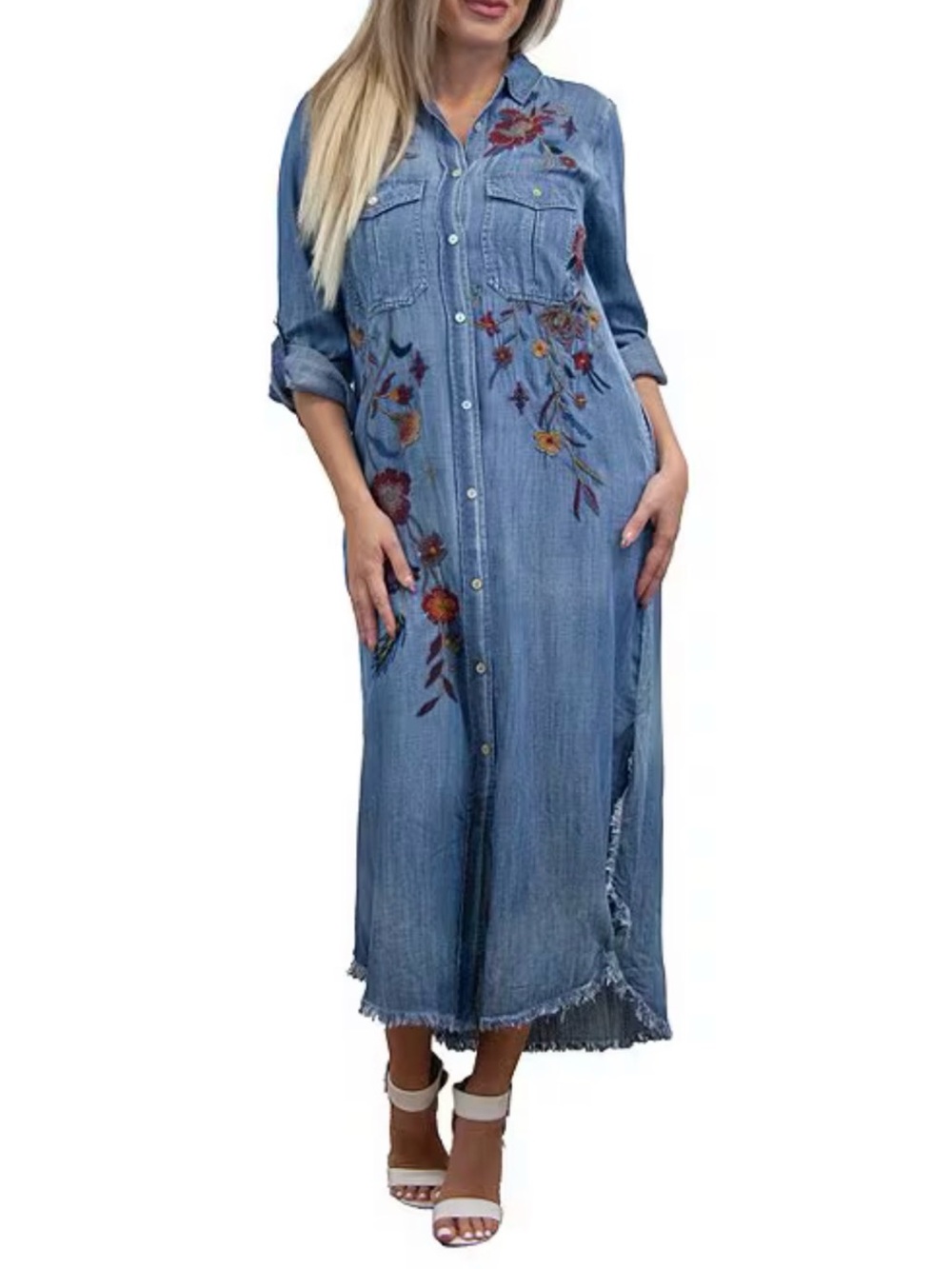 Women's Kyla Seo Denim Embroidered Shirt Dress